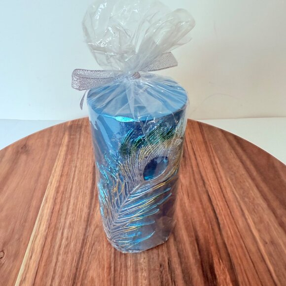 Pier 1 Imports Peacock Candle Rhinestone Feather Pillar Elegant Home Décor Gift - Picture 14 of 14